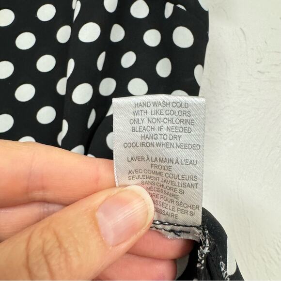 DR2 Daniel Rainn Black White Polka Dot Cap Sleeve Blouse Womens L Classic Preppy - Picture 9 of 9